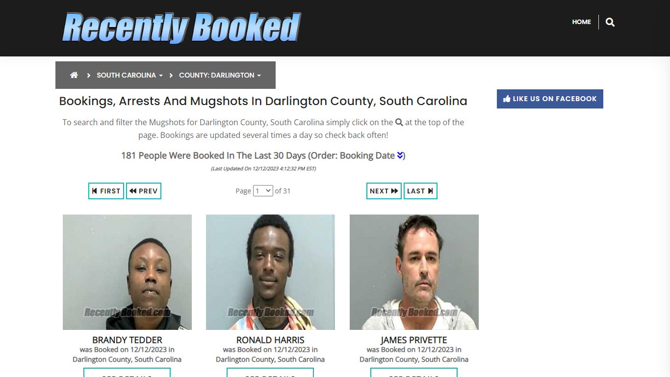 Bookings, Arrests and Mugshots in Darlington County, South Carolina